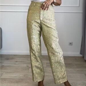 ZARA MID-RISE COLLECTION SHIMMERY TROUSERS PANT GOLDEN